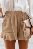 Khaki High Waist Pocketed Ruffle Shorts