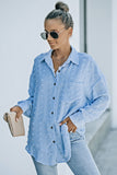 Sky Blue Swiss Dot Buttoned Pocket Long Sleeve Shirt