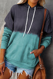 Light Green Dip-Dye Colorblock Drawstring Hoodie with Pockets