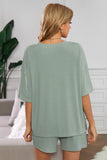 Khaki Crew Neck Short Sleeve Ribbed Lounge Set