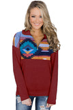 Turn Down Collar Zip Tribal Print Sweatshirt