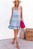 Adjustable Straps Tiered Ruffle Denim Dress