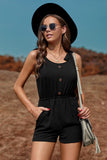 Tie Sleeve Buttons Pocketed Cutie Romper