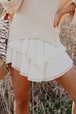 Solid Color High Waist Tiered Crochet Ruffle Mini Skirt