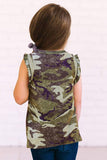 Camo Print Flounced Armholes Little Girls’ Tank