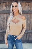 Cut Out Criss Cross Cold Shoulder Ribbed Top