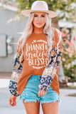 Thankful Grateful Blessed Print Floral Sleeve Top