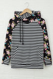 Striped Floral Print Long Sleeve Zipper Hoodie