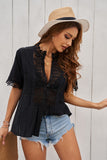 Crochet Hollow-out Lace Splicing Short Sleeve Top