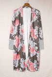 Striped Cuffs Floral Print Long Cardigan