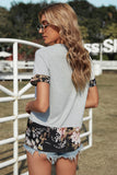 Sequins Accent Floral Splicing Tee