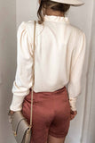 Frilled V Neckline Buttoned French Shirt