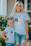 Family Matching American Flag Flower Heart Print Girl's Graphic Tee