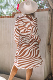 Zebra Striped V Neck Long Sleeve Dress