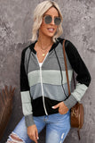 color Zipped Front Colorblock Hollow-out Knit Hoodie