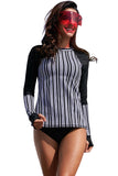 Striped Colorblock Long Sleeve Tankini Top