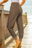 Brown Elastic Waist Jogger Pants with Pockets