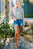 Sky Blue Geometric Aztec Print Long Sleeve Blouse