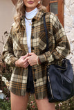 Khaki Grid Print Boyfriend Shirt Coat