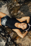 Printed Zipped Racerback Maillot
