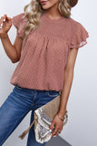 Tiered Sleeve Frilled Neck Dotted Top