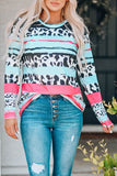 Striped Cow Print Patchwork Long Sleeve Top