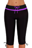 Stripe Mid Waist Skinny Rash Guard Bottom Shorts with Drawstring Ruches