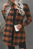 Brown Turn-down Collar Plaid Shirt Coat