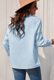 Sky Blue Lace Crochet Button-up Long Sleeve Shirt