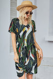 Palm Print Short Sleeve Side Knot T-shirt Dress