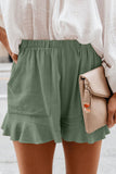 Khaki High Waist Pocketed Ruffle Shorts