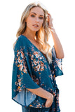 Floral Print Tie Front Kimono Sleeve Blouse