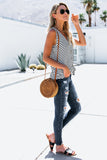Stripe Print V Neck Buttoned Tie Knot Tank