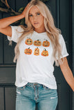 White Halloween Funny Pumpkin Graphic Print Short Sleeve T Shirt