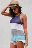 Blue Color Block Striped Knit Tank Top
