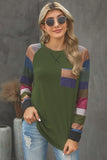 Color Block Striped Pocket Long Sleeve Top