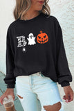 Halloween Spider Ghost Pumpkin Graphic Black Sweatshirt