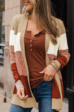 Color Block Long Sleeve Open Front Cardigan Sweater