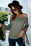 Contrast Leopard Sleeve Off Shoulder Top