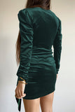 Wrap V Neck Long Sleeve Ruched Velvet Mini Dress