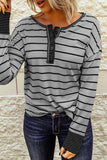 Gray Striped Color Block Buttoned Waffle Knit Shirt