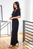 Deep V Neck High Waist Wide Leg Jumpsuit