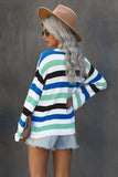 Blue Casual Loose Bell Sleeves Striped Knit Sweater