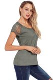 Gray Ripped Hollow Out Shoulder Tie Dye T-Shirt Top