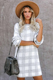 Gingham Balloon Sleeve Sweater Dress
