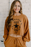 Letter Print Long Sleeve Crop Top and Elastic Waist Pants Set