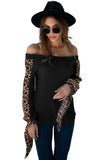 Contrast Leopard Sleeve Off Shoulder Top