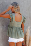 Khaki Flutter Shoulder Babydoll Top