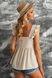 Khaki Flutter Shoulder Babydoll Top
