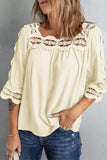 Beige Crochet Trim Hollow-out Blouse